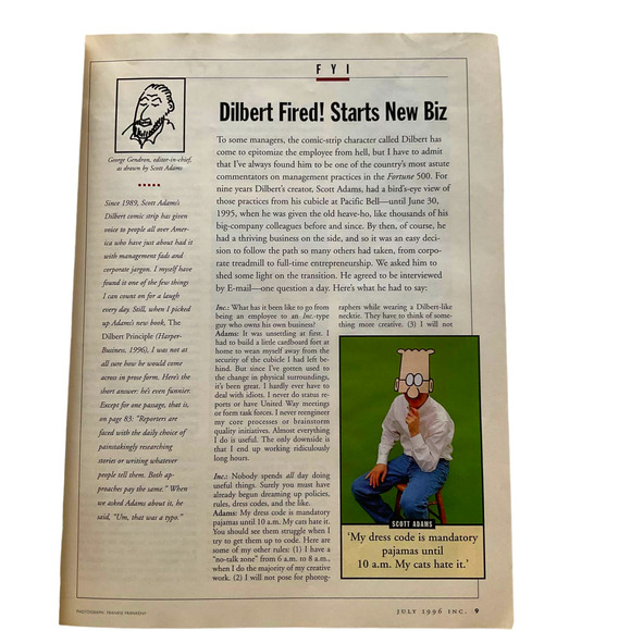 Dilbert INC Magazine Article July 1996 Pre-Owned - Picture 3 of 5